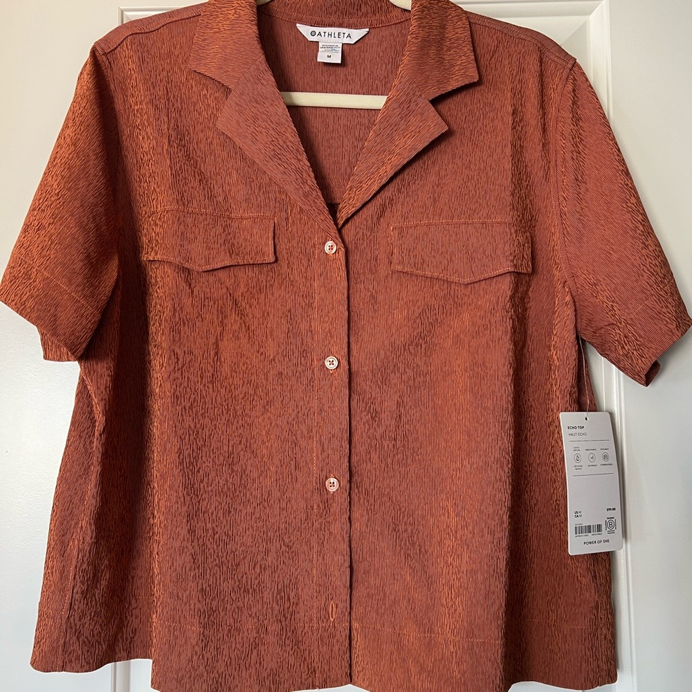 NWT Athleta Echo Top Rust Textured Button Down Sh… - image 4